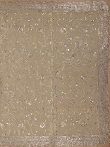 Pistachio Green Floral Embroidered Tissue Silk Saree with Scallop Border - Diadem