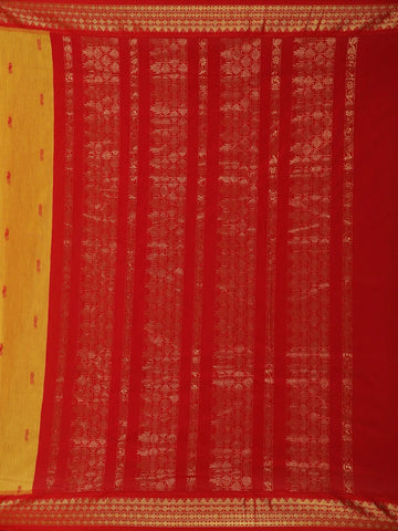Mustard Yellow Floral Design Cotton Saree - Diadem