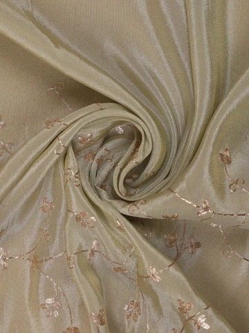 Pistachio Green Floral Embroidered Tissue Silk Saree with Scallop Border - Diadem