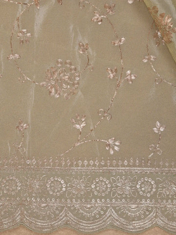Pistachio Green Floral Embroidered Tissue Silk Saree with Scallop Border - Diadem