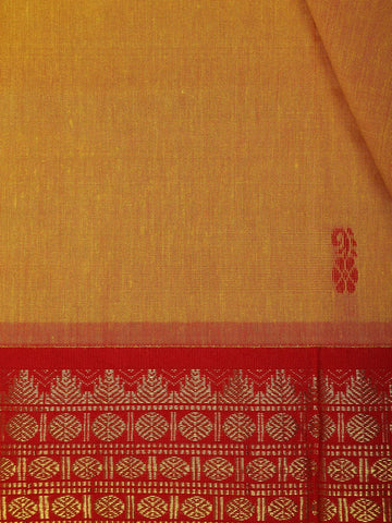 Mustard Yellow Floral Design Cotton Saree - Diadem