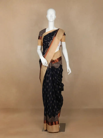 Black Leaf Designed Cotton Fancy Saree - Diadem