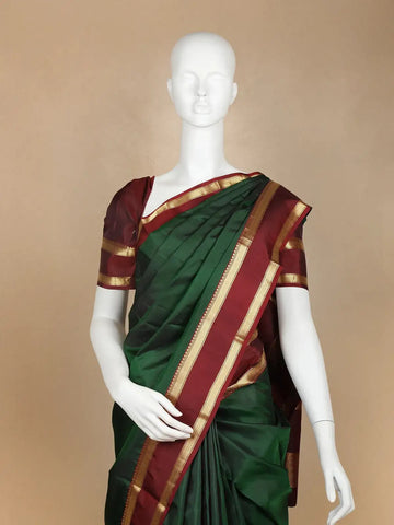 Bottle Green Plain Pure Kanchipuram Silk Saree - Diadem