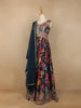 Dark Blue Floral Printed Crepe Gown - Diadem