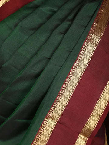Bottle Green Plain Pure Kanchipuram Silk Saree - Diadem