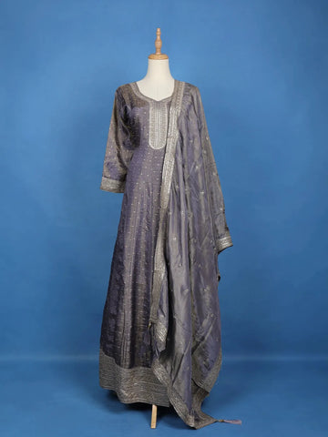 Smoky Lavender Sequins Embroidery Gown - Diadem