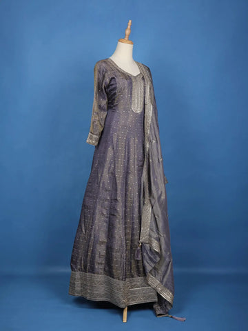 Smoky Lavender Sequins Embroidery Gown - Diadem