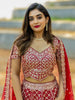 Dark Red Raw Silk Floral Designed Bridesmaid Lehenga - Diadem