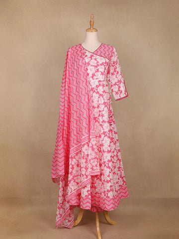 Light Pink Floral Printed Cotton Salwar Suit - Diadem