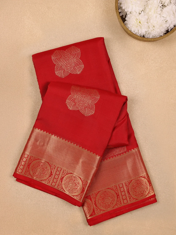 Red Floral Buttis pure Kanchipuram Silk Saree - Diadem