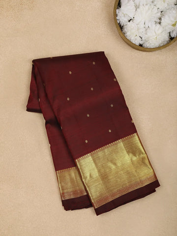 Dark Red Floral Motifs Pure Kanchipuram Silk Saree - Diadem