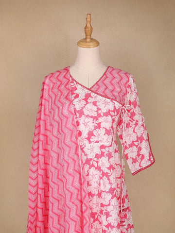 Light Pink Floral Printed Cotton Salwar Suit - Diadem