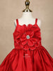 Red Semi Silk 3D Floral Designed Party Wear Gown for Girls - Diadem