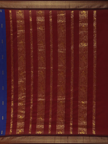 Dark Blue Floral Designed Cotton Saree - Diadem