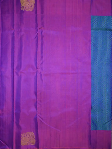 Blue Pure Kanchipuram Silk Saree With Floral Designs and Stripes On the Body with Contrast Zari Border - Diadem