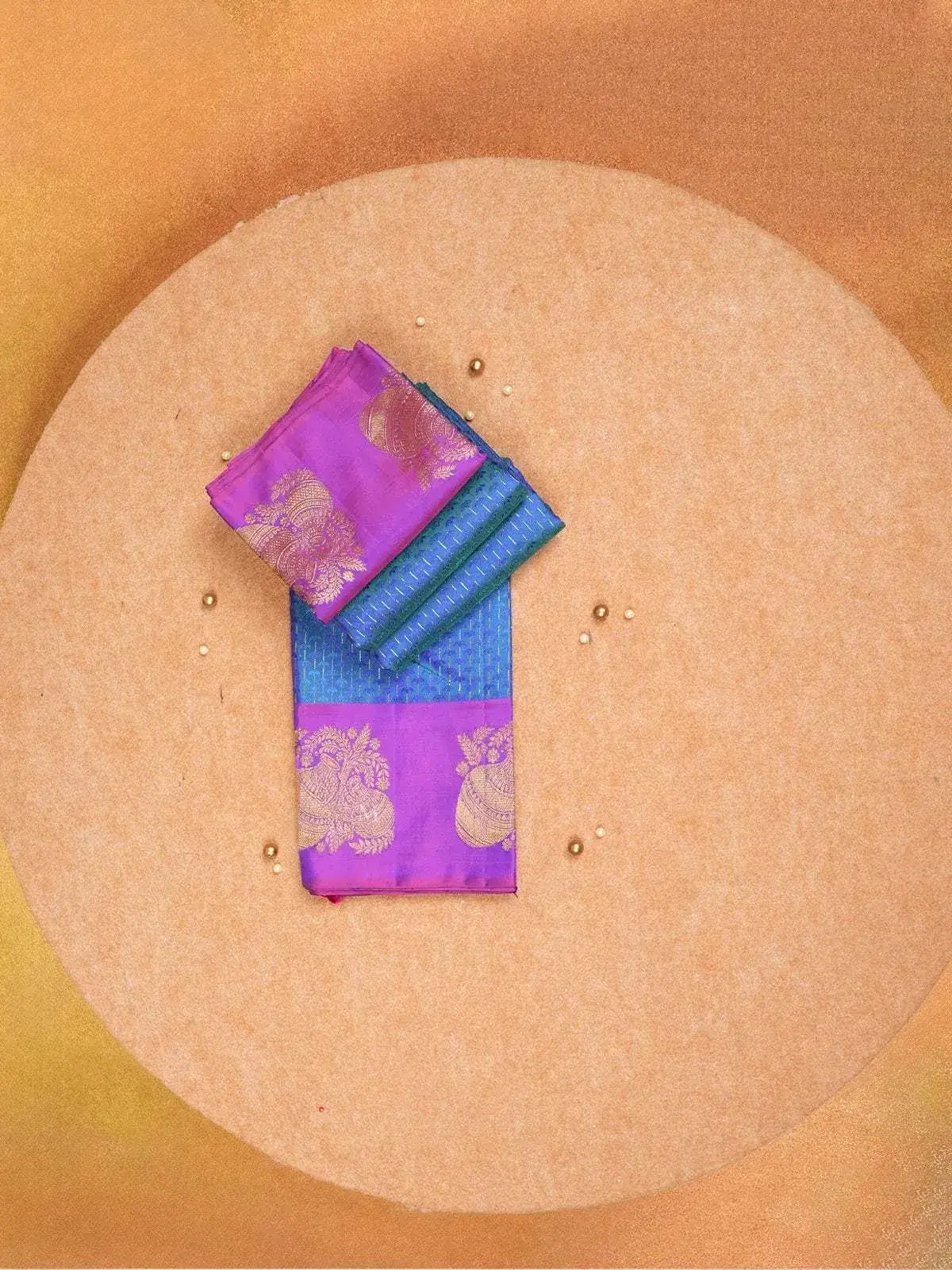 Blue Pure Kanchipuram Silk Saree With Floral Designs and Stripes On the Body with Contrast Zari Border - Diadem