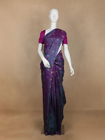 Navy Blue Floral Woven Pure Kanchipuram Silk Saree - Diadem