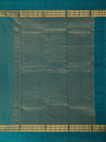 Teal Blue Stripes Woven Pure Kanchipuram Silk Saree - Diadem