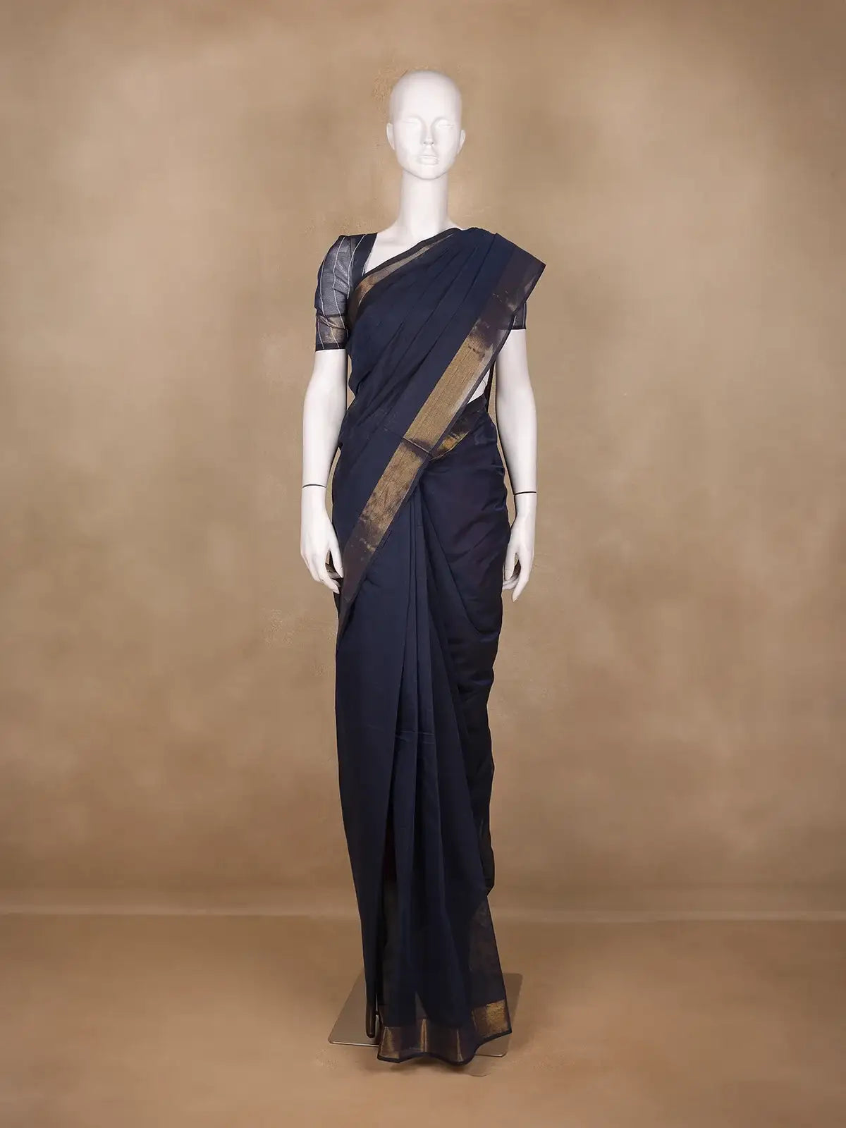 Dark Grey Solid Cotton Saree - Diadem
