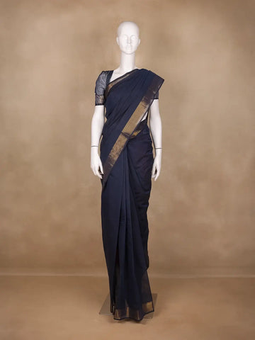 Dark Grey Solid Cotton Saree - Diadem