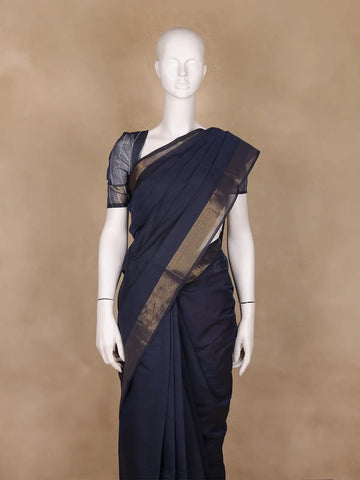 Dark Grey Solid Cotton Saree - Diadem