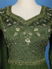 Bottle Green Mirror Work And Floral Embroidery Crepe Gown - Diadem