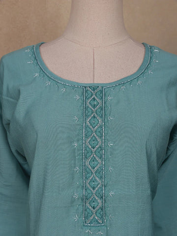 Aqua Green Solid Casual Cotton Kurti - Diadem