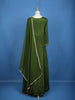 Bottle Green Mirror Work And Floral Embroidery Crepe Gown - Diadem