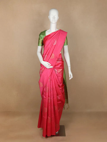 Pink Floral Designed Art Silk Saree - Diadem