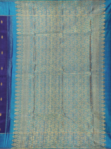 Blue Floral Woven Pure Kanchipuram Silk Saree - Diadem