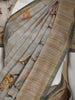 Grey Floral Designed Semi Tussar Silk Saree - Diadem
