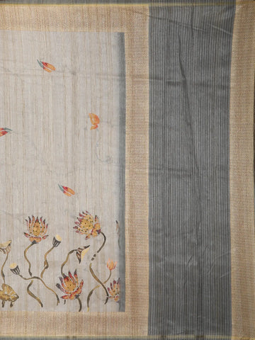 Grey Floral Designed Semi Tussar Silk Saree - Diadem