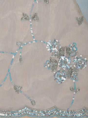 Light Blue Floral Motif Sequin Designed Organza Designer Saree - Diadem