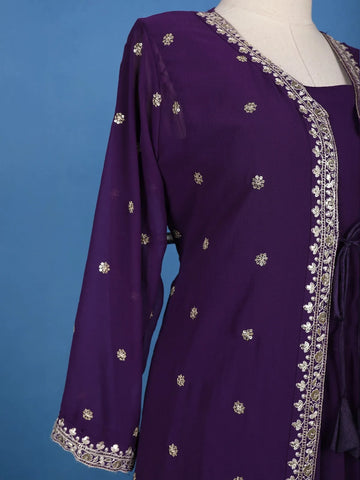 Deep Purple Embroidered Jacket Style Anarkali Gown - Diadem