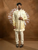 Cream White Raw Silk Floral Designed Sherwani Suit - Diadem