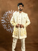 Cream White Raw Silk Floral Designed Sherwani Suit - Diadem