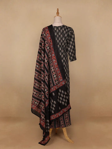 Black Floral Designed Cotton Salwar Suit - Diadem