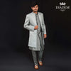 Pastel Green Raw Silk Geometric Circular Designed Sherwani Suit - Diadem