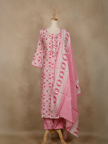 Pink Ikat Design Printed Cotton Salwar Suit - Diadem