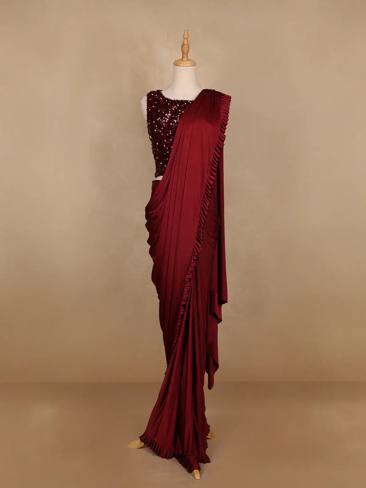 Red Embroidery Lyrca Ready To Wear Saree with Designer Blouse - Diadem