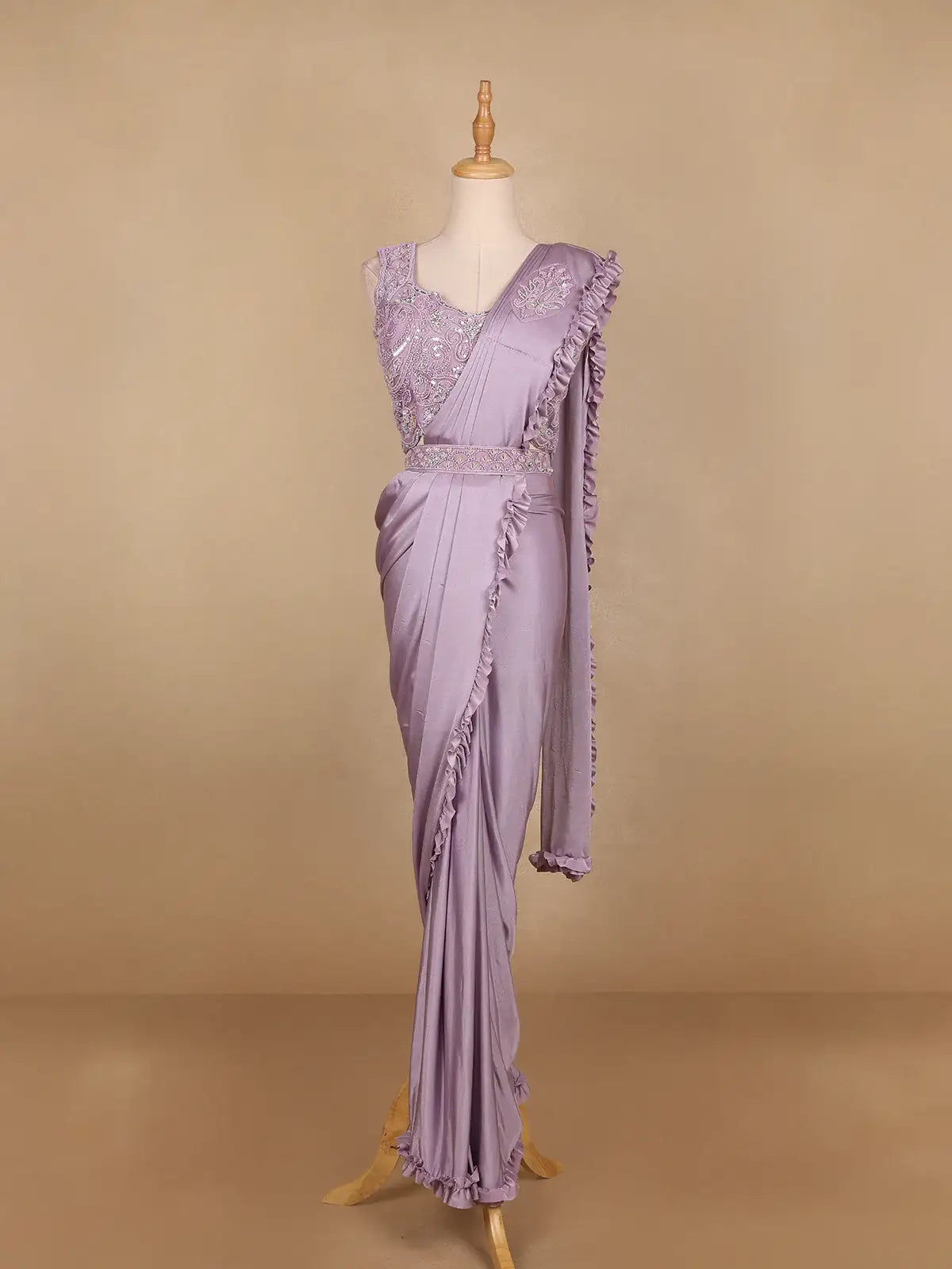 Lavender Embroidery Lyrca Ready To Wear Saree with Designer Blouse - Diadem