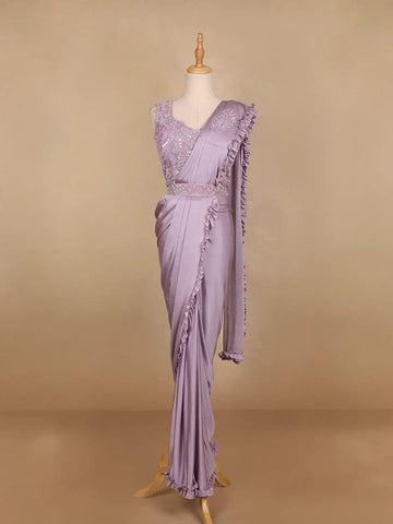 Lavender Embroidery Lyrca Ready To Wear Saree with Designer Blouse - Diadem