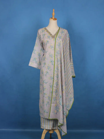 Lavender Floral Printed Cotton Salwar Suit - Diadem
