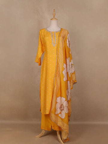 Mustard Yellow Embroidered Polka Dot Straight Cut Salwar Suit - Diadem