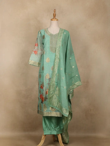 Pastel Green Floral Designed Semi Silk Salwar Suit - Diadem