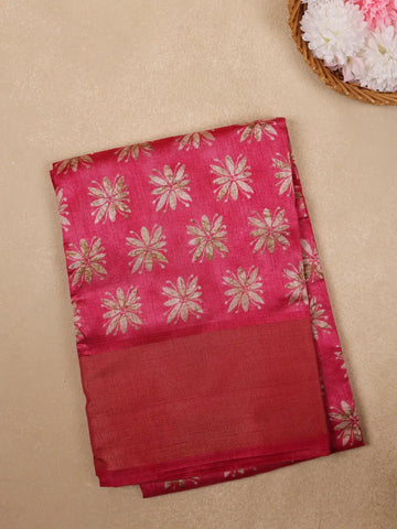 Pink Floral Printed Fancy Cotton Saree - Diadem