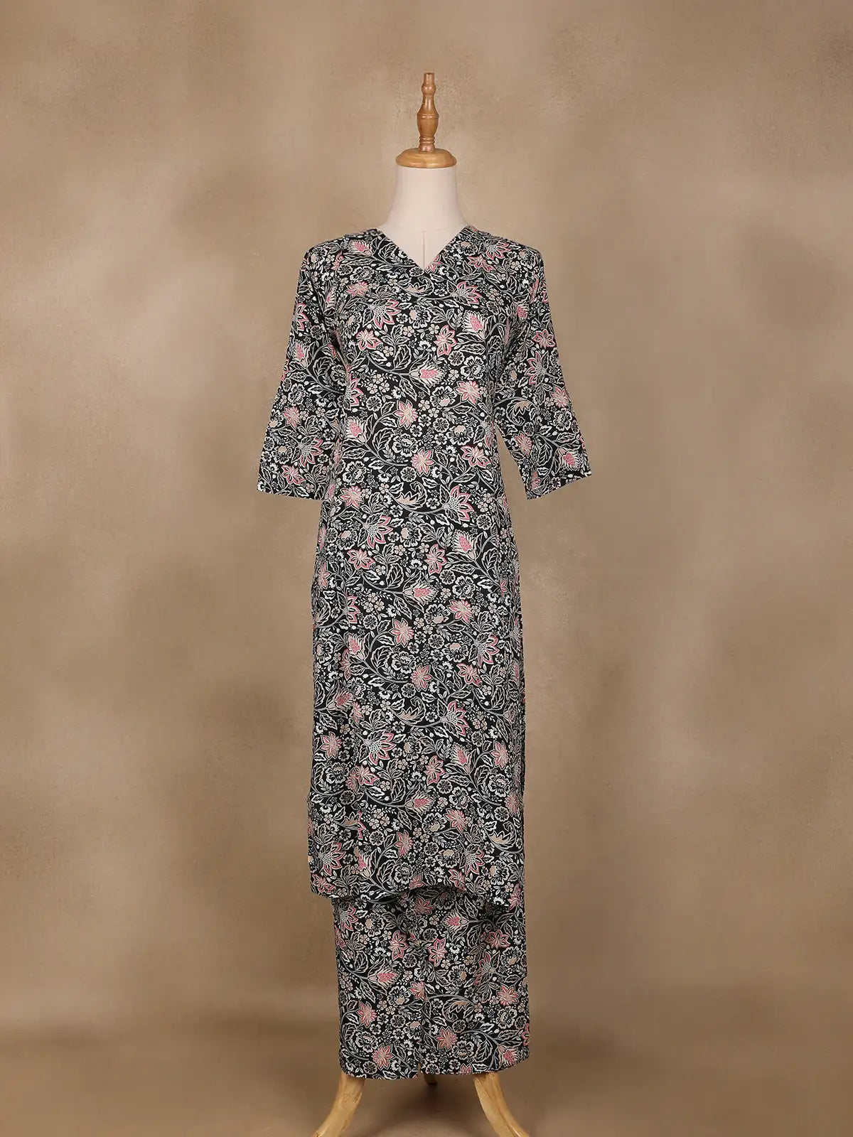 Black Floral Designed Cotton Salwar Suit - Diadem