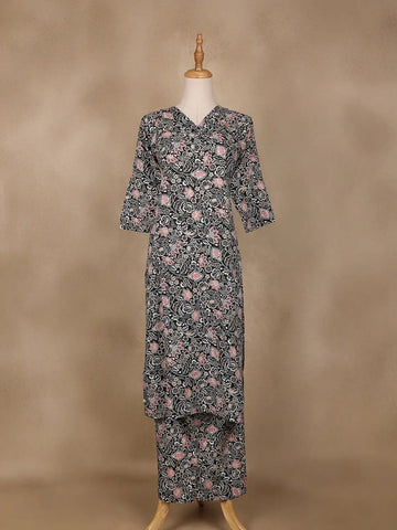 Black Floral Designed Cotton Salwar Suit - Diadem