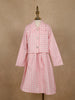 White and Pink Checkered Cotton Blend Skirt and Top Set - Diadem