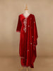 Red Floral Designed Velvet Co Ord Salwar Suit - Diadem
